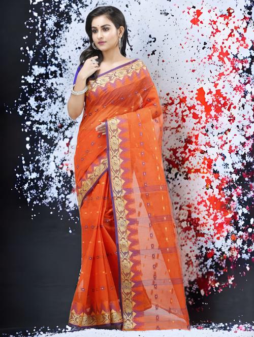 orange self design handloom saree - 20608566 - Very Small Image - 1