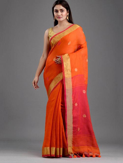 orange self design handloom saree - 20608575 - Very Small Image - 1