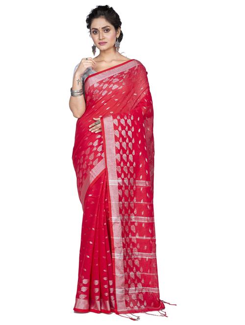 red handloom saree - 20608584 - Very Small Image - 1