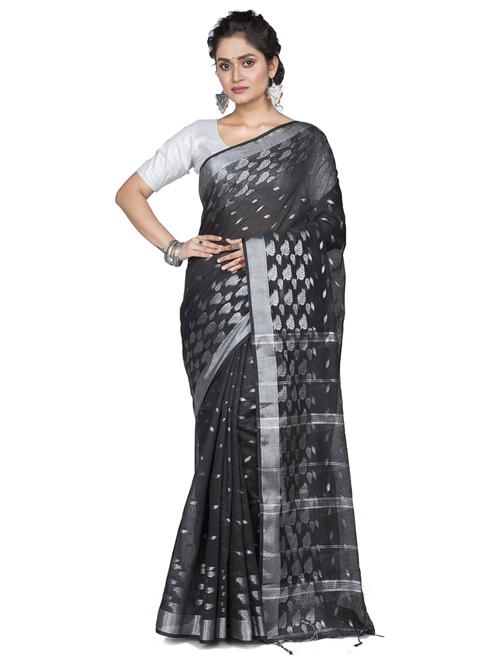 women's self design black colored saree with blouse - 20608587 - Very Small Image - 1