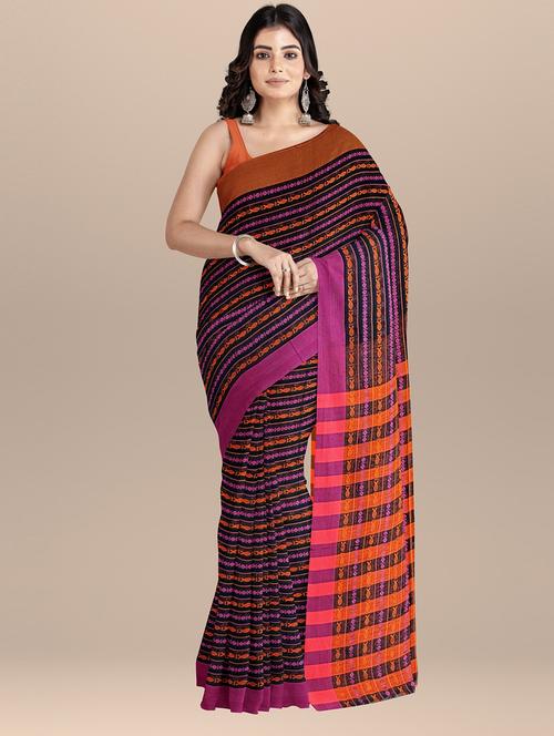multi colored cotton blend handloom saree with blouse - 20608611 - Very Small Image - 1