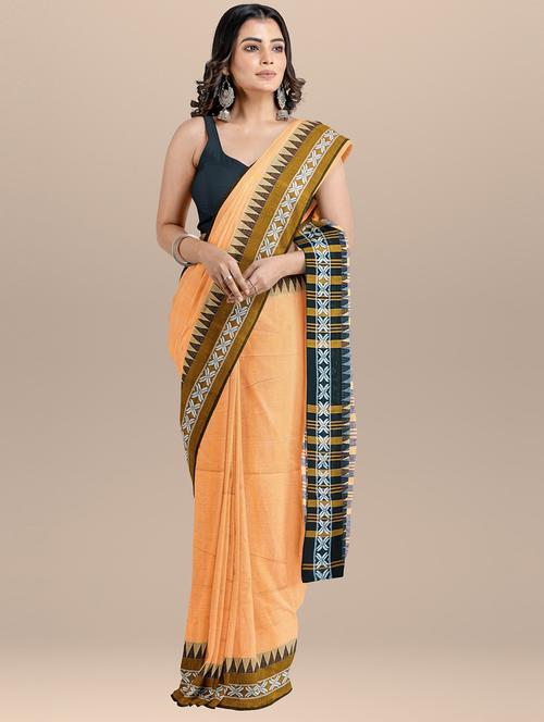 orange self design handloom saree with blouse - 20608629 - Very Small Image - 1