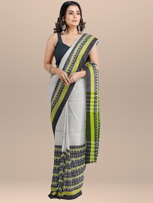 grey self design handloom saree with blouse - 20608667 - Very Small Image - 1