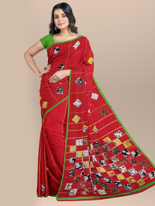 red printed saree with blouse - 20608700 - Very Small Image - 1