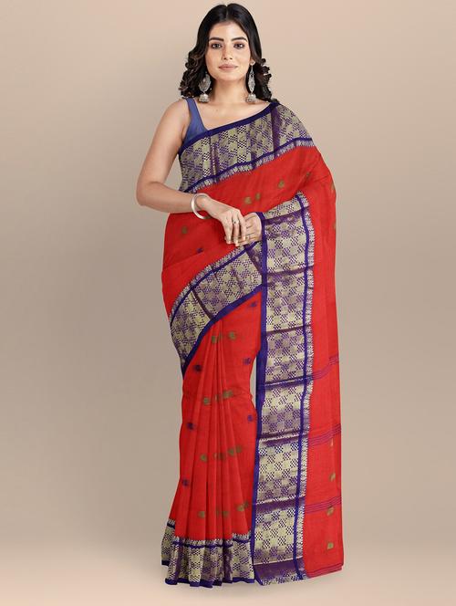 red handloom saree - 20608726 - Very Small Image - 1
