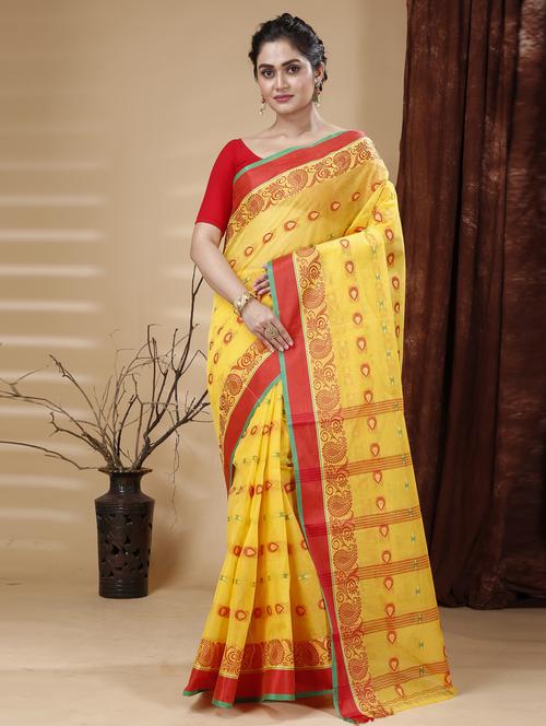 women yellow self design handloom saree - 20608767 - Very Small Image - 1