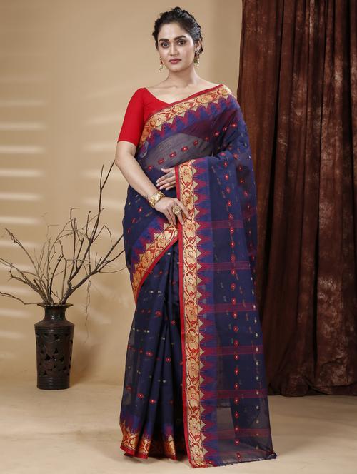 women blue self design handloom saree - 20608801 - Very Small Image - 1