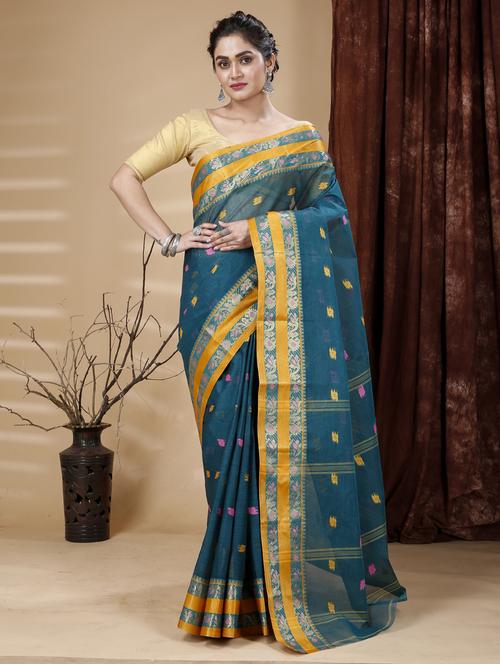 teal self design handloom saree - 20608927 - Very Small Image - 1