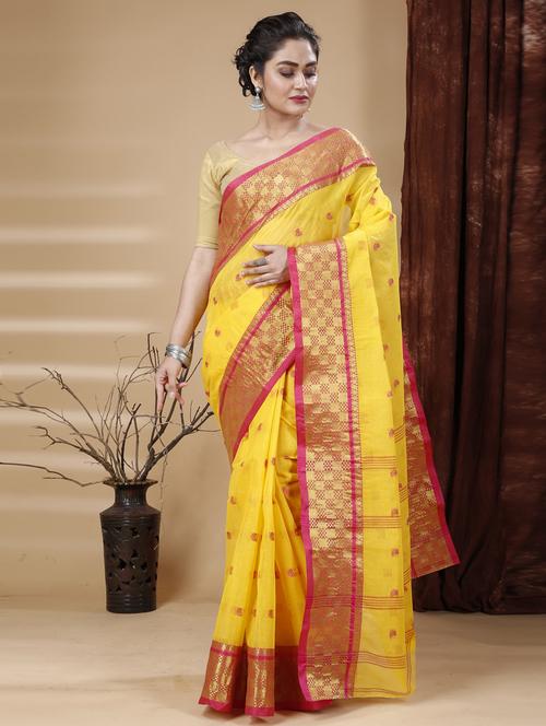 yellow self design bordered saree - 20608939 - Very Small Image - 1