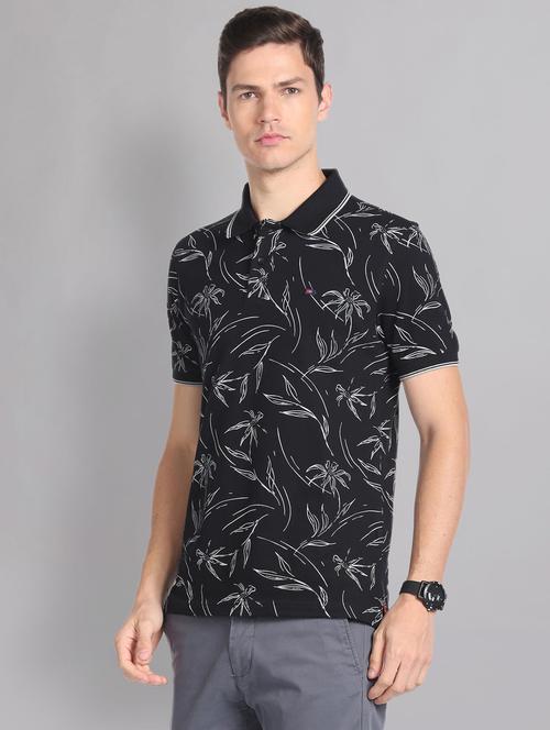 black printed short sleeve polo t-shirt - 20609198 - Very Small Image - 1