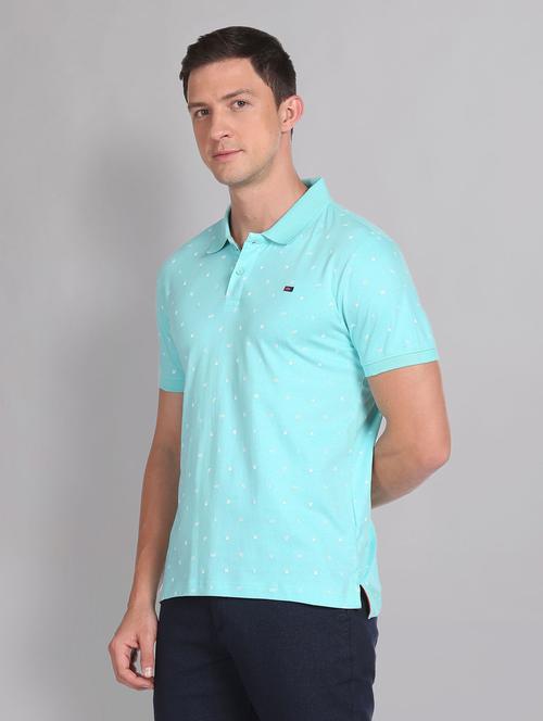 men light blue printed polo neck t-shirt - 20609206 - Very Small Image - 1