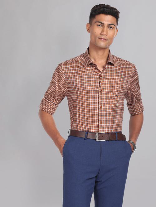 men brown checked formal shirt - 20609232 - Very Small Image - 1