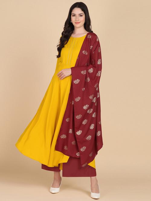 yellow long sleeve kurta dupatta set - 20609769 - Very Small Image - 1