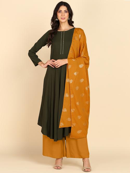 green long sleeve kurta dupatta set - 20609772 - Very Small Image - 1