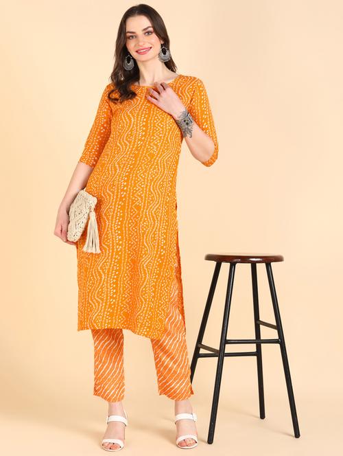 orange three quarter sleeve kurta pant set - 20609777 - Very Small Image - 1