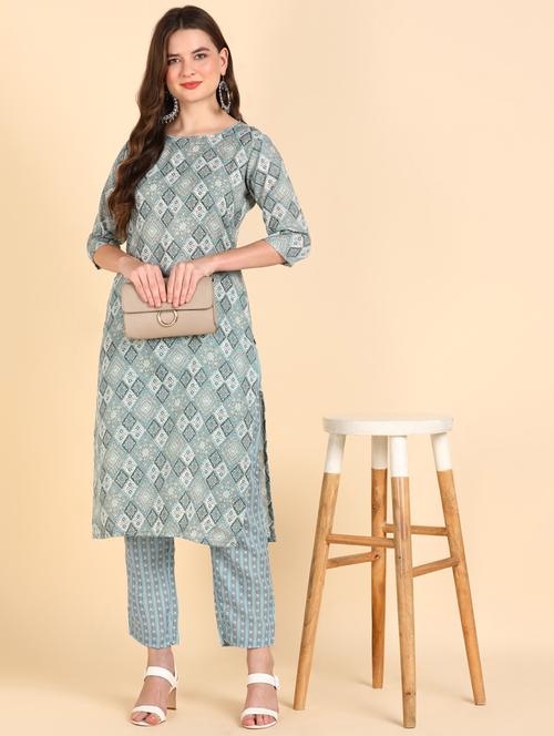 purist blue three quarter sleeve kurta pant set - 20609793 - Very Small Image - 1