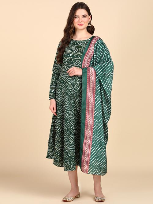 bottle green long sleeve kurta dupatta set - 20609802 - Very Small Image - 1