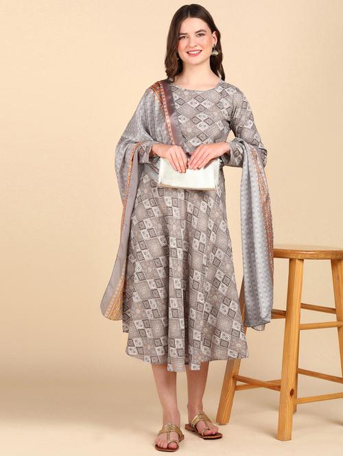 grey long sleeve kurta dupatta set - 20609819 - Very Small Image - 1