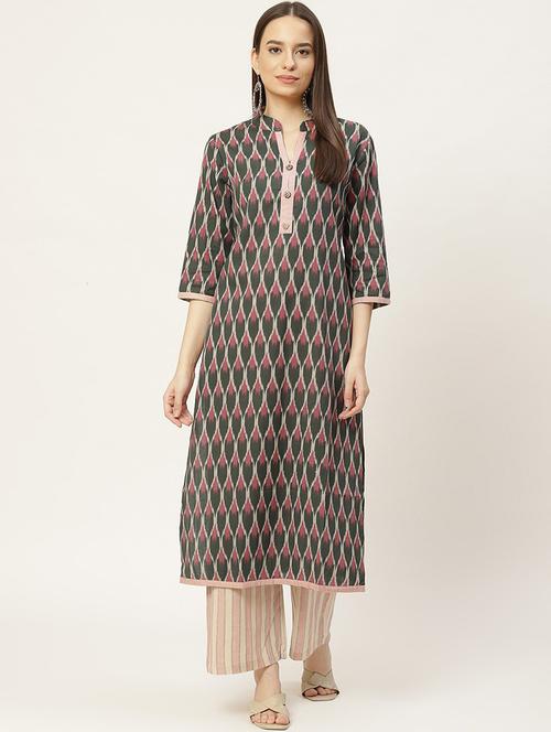 women green mandarin kurta palazzo set - 20610923 - Very Small Image - 1