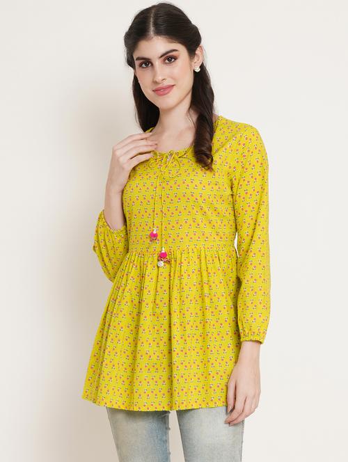 women yellow printed peplum top - 20610972 - Very Small Image - 1