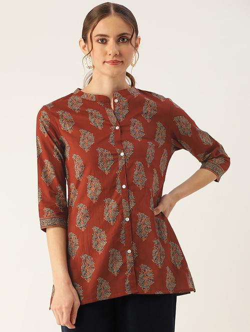 women rust printed shirt top - 20610995 - Very Small Image - 1