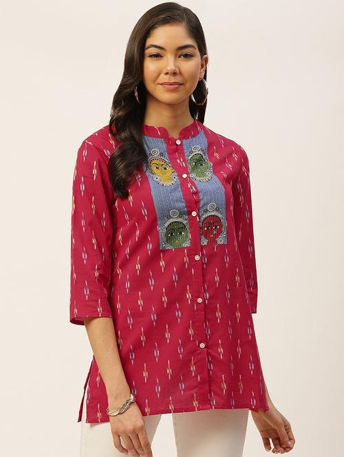 women red printed button detailed tunic - 20611011 - Very Small Image - 1