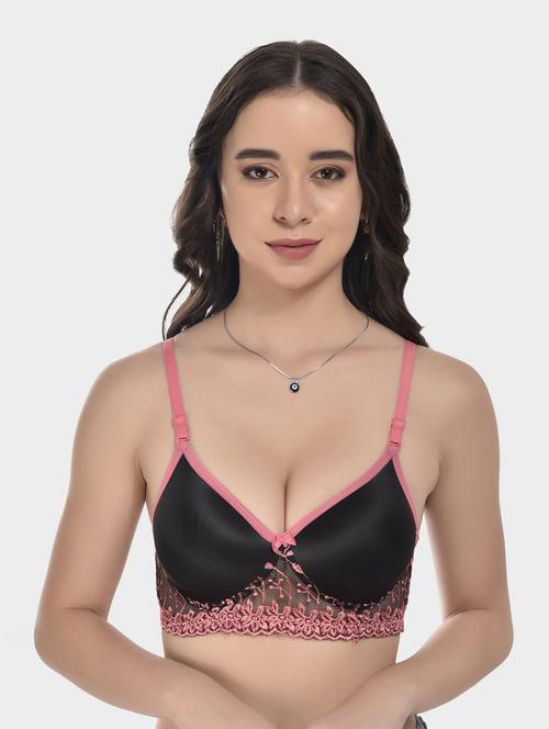 black embroidered net regular bra - 20611236 - Very Small Image - 1