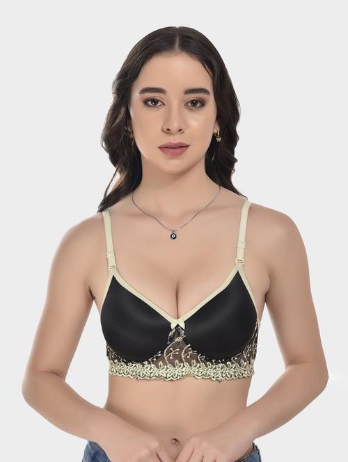 black embroidered net regular bra - 20611237 - Very Small Image - 1