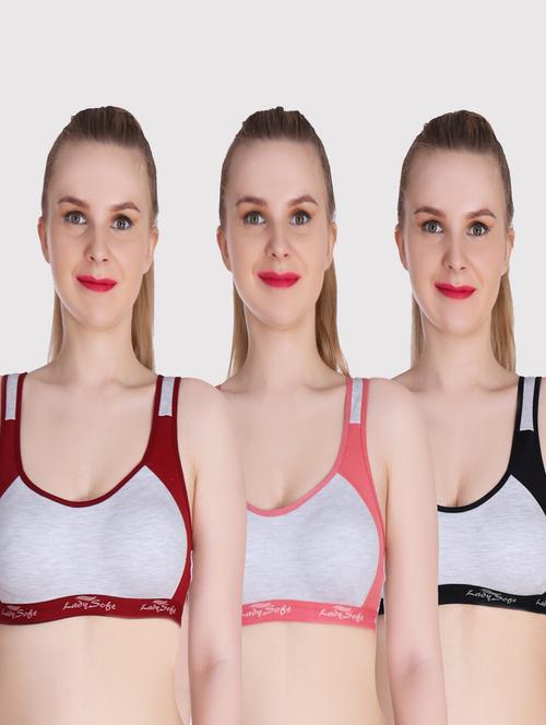 pack of 3 color block sports bra - 20611326 - Very Small Image - 1