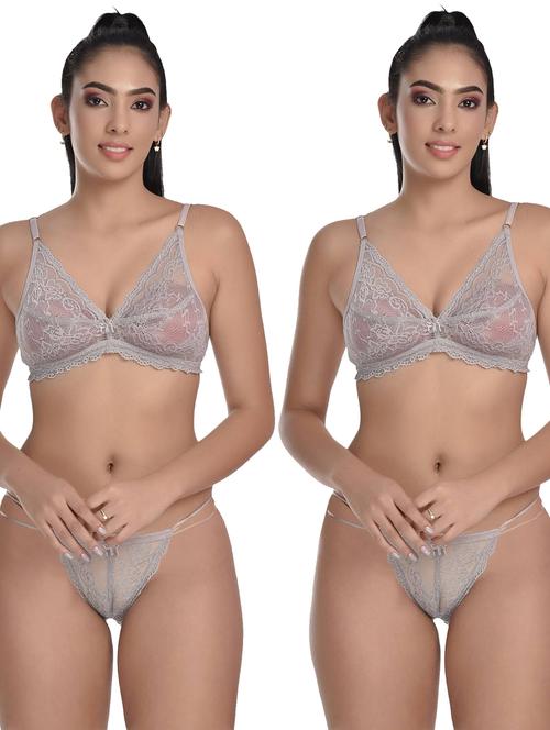 pack of 2 lace detailed bra and thongs set - 20611988 - Very Small Image - 1