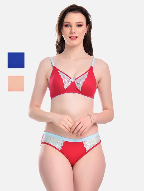 pack of 3 color block bra & panty set - 20612081 - Very Small Image - 1
