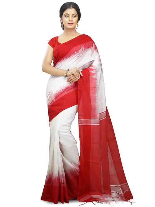 white self design handloom saree with blouse - 20614061 - Very Small Image - 1