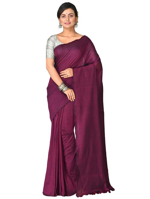 purple solid plain saree with blouse - 20614140 - Very Small Image - 1