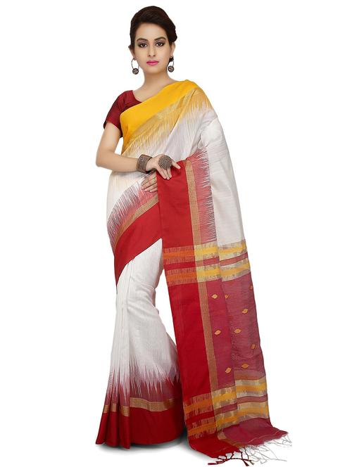 women white solid bordered saree with blouse - 20614251 - Very Small Image - 1