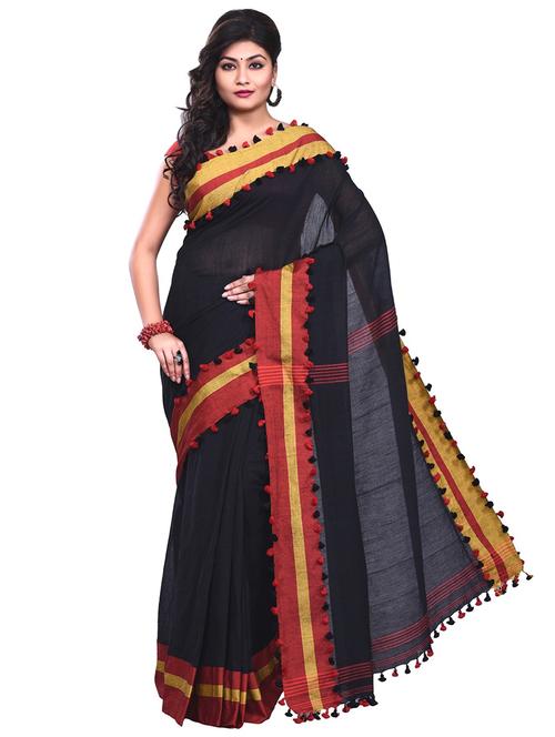 women black solid bordered saree - 20614306 - Very Small Image - 1