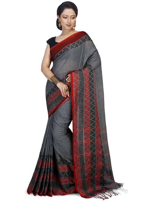 women grey self design handloom saree with blouse - 20614363 - Very Small Image - 1