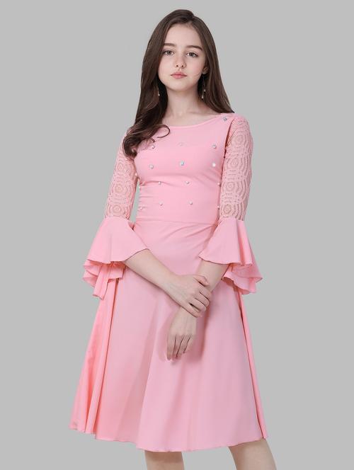 girls bell sleeved embellished frock - 20614528 - Very Small Image - 1