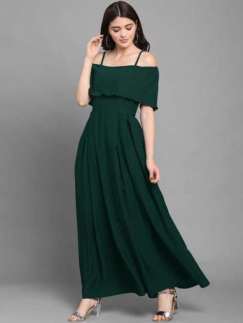 women solid green fit & flare maxi dress - 20614568 - Very Small Image - 1