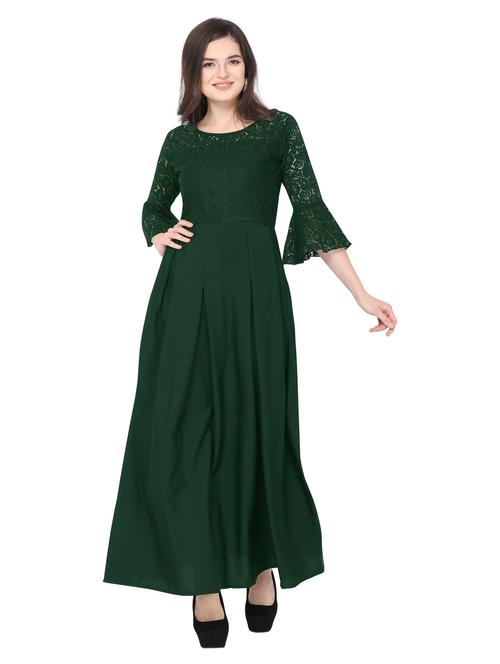 women green self design flared maxi dress - 20614569 - Very Small Image - 1