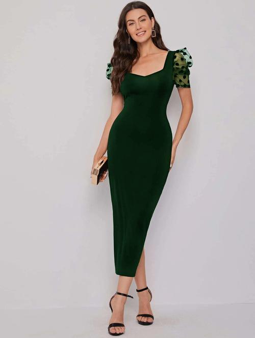 women green detailed sleeves bodycon dress - 20614599 - Very Small Image - 1
