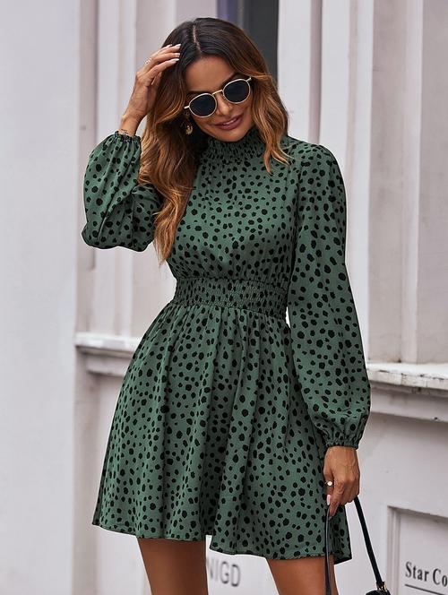 women green printed fit & flare dress - 20614611 - Very Small Image - 1