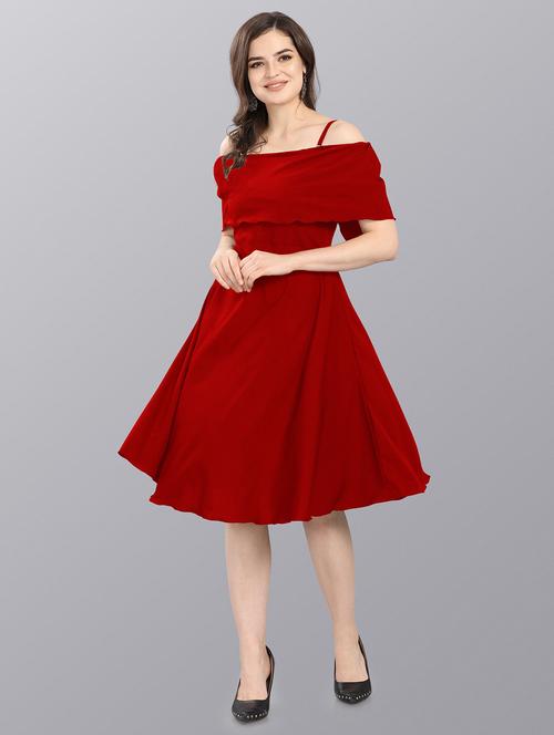 women solid red flared midi dress - 20614617 - Very Small Image - 1