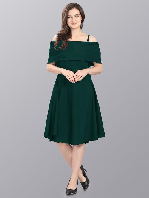 women solid green flared midi dress - 20614631 - Very Small Image - 1