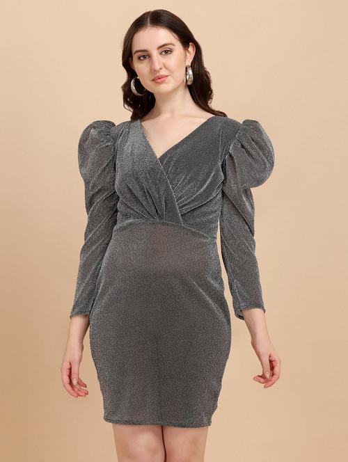 women shiny grey bodycon dress - 20614660 - Very Small Image - 1