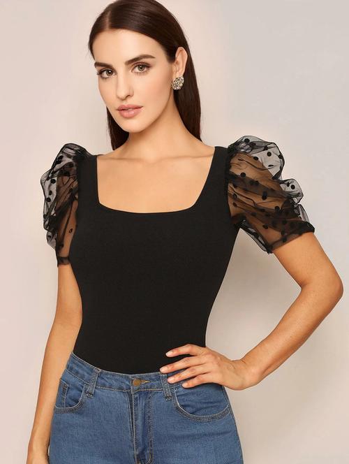 women solid puff sleeves top - 20614772 - Very Small Image - 1