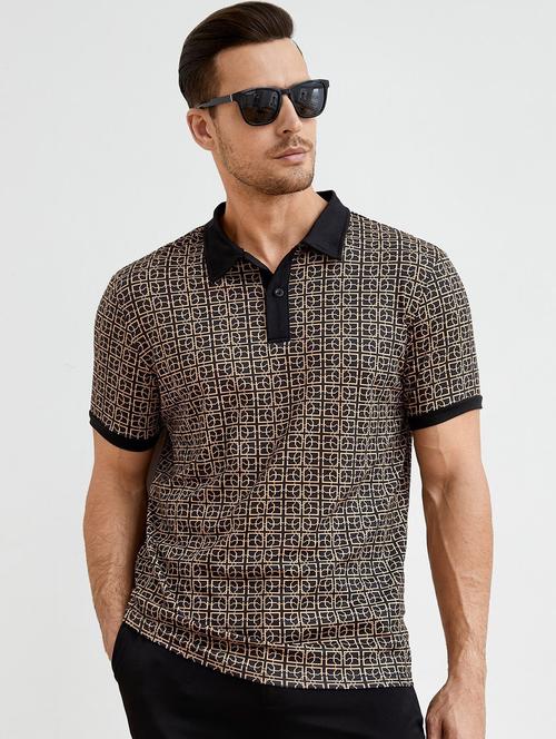 men black printed polo neck t-shirt - 20614852 - Very Small Image - 1