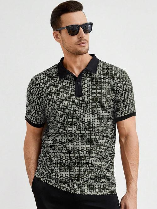 men black printed polo neck t-shirt - 20614855 - Very Small Image - 1