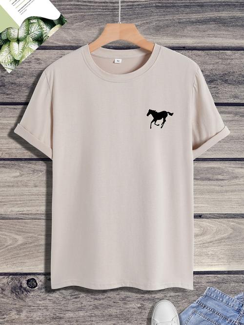 men beige plain round neck t-shirt - 20614869 - Very Small Image - 1