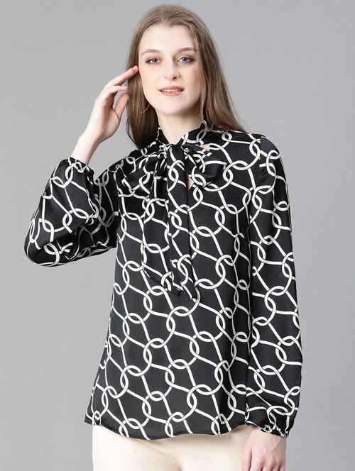 women printed tie up neck top - 20615225 - Very Small Image - 1