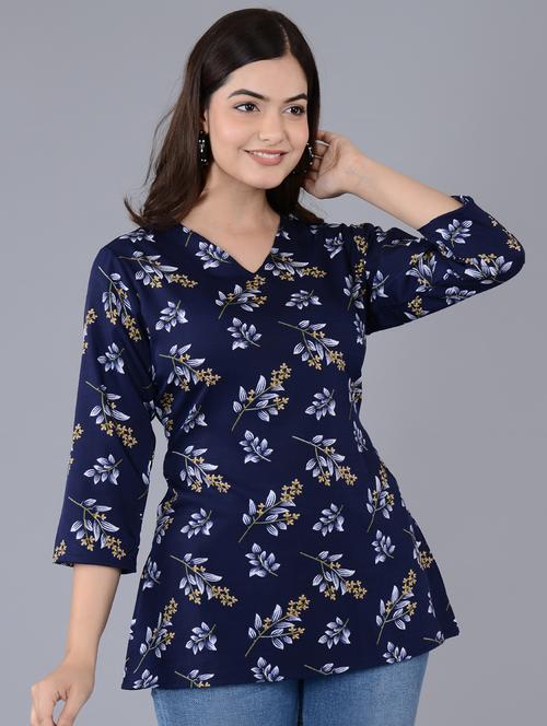 navy blue floral printed a-line top - 20616128 - Very Small Image - 1